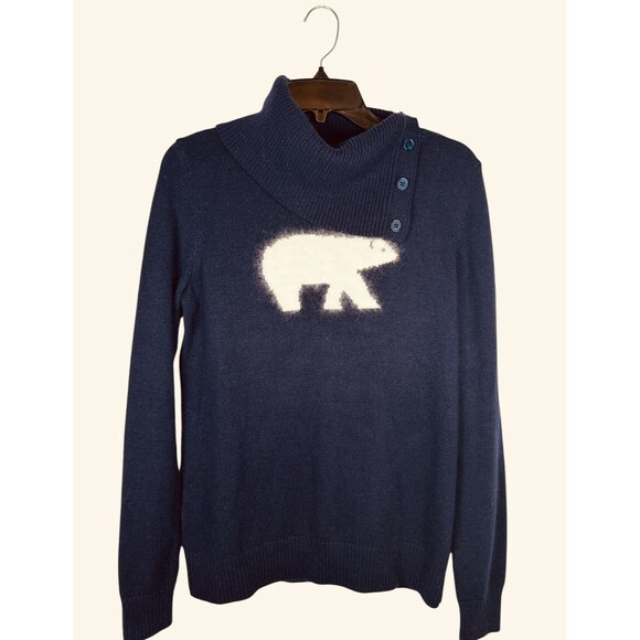 Talbots Sweater Womens Small Navy Lambswool Rabbit Hair Polar Bear Turtleneck - Picture 1 of 8